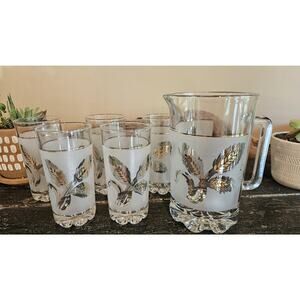 Mid Century Italian Pitcher and High Ball Glass 6 Piece Set